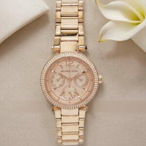 Gorgeous Michael Kors Champagne Rose Gold Plated MK 6352 33mm NEW IN BOX